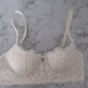 Aerie Bra 32B Cream Balconette Lace Longline Underwire